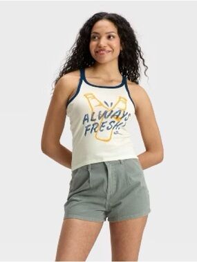 Always Fresh Graphic Tank Top - Cream with Navy Trim